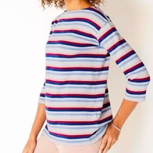 J.Jill Multicolor Textured Stripe Cotton Boatneck 3/4 Sleeve Top Size Large